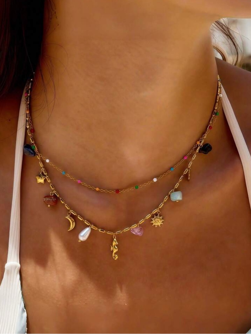 Bead & Charm Layered Necklace - Women Jewelry